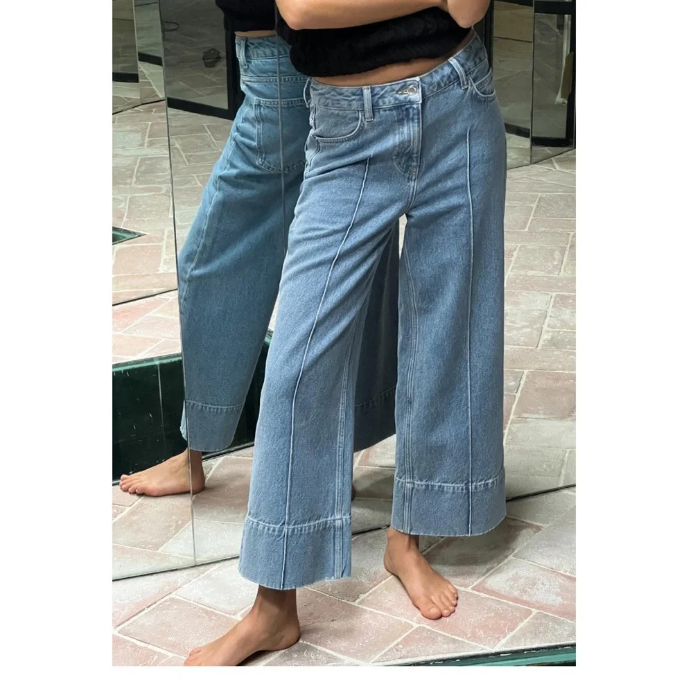 ZARA CROP WIDE LEG FRONT SEAM Z1975 JEANS WITH A HIGH WAIST